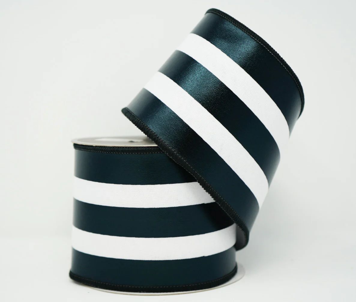 PREORDER:  Black and White Foil Stripe Ribbon, Indoor/Outdoor | Hello Holidays