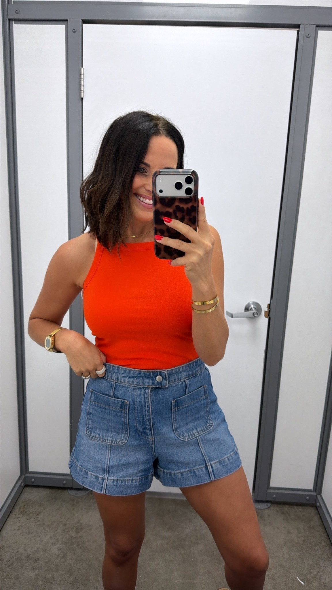 walmart summer outfit ❤️ this bright tank with these denim shorts is SUCH a cute combo!! easy, flattering, and perfect for summer errands or vacation days ☀️ #walmartfashion #walmartfinds #summerstyle #casualoutfit #affordablefashion #denimshorts #ootd #walmartstyl