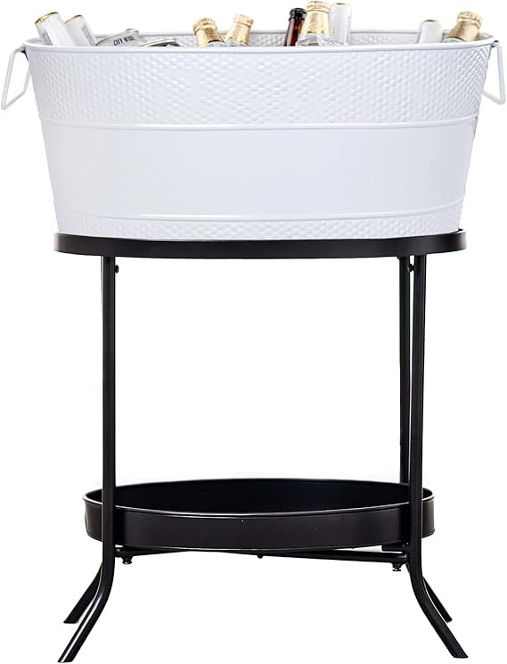 BREKX Beverage Tub with Stand for Parties, Aspen White Galvanized Drink Tub with Stand, Metal Dri... | Amazon (US)