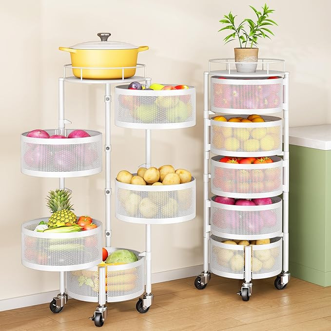 SNTD Fruit and Vegetable Basket Bowls for Kitchen with Metal Top Lid, 5 Tier Rotating Storage Rac... | Amazon (US)