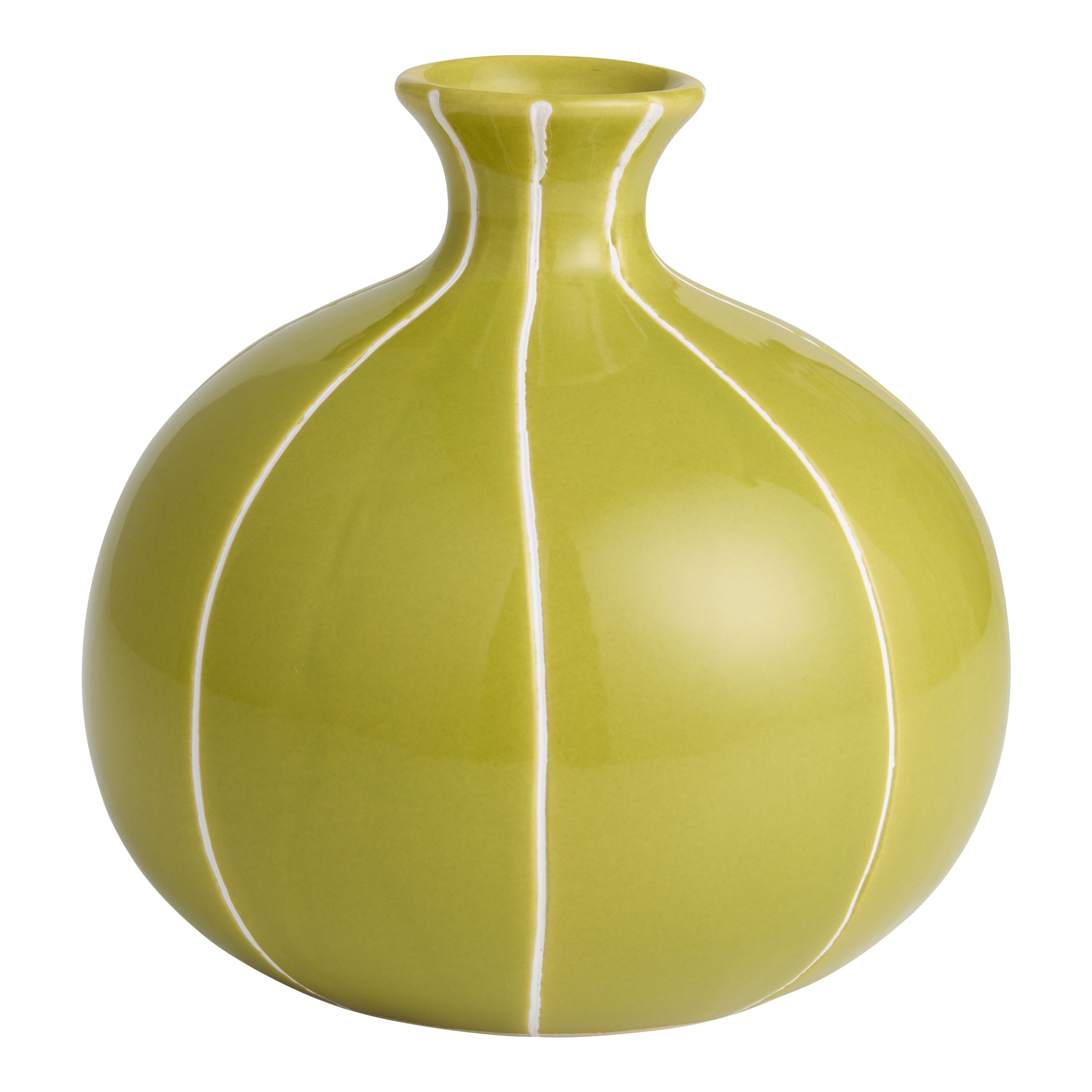 Green Ceramic Striped Gourd Vase | World Market
