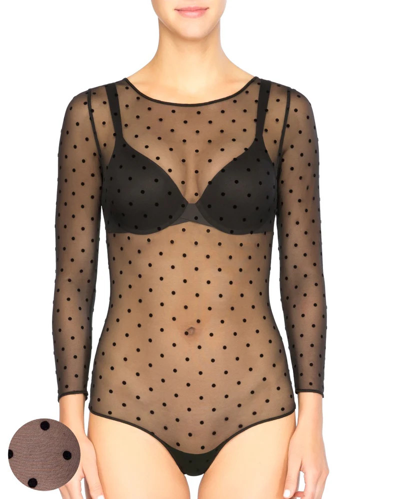 Smoothing Mesh Flocked Dot Thong Bodysuit | Spanx