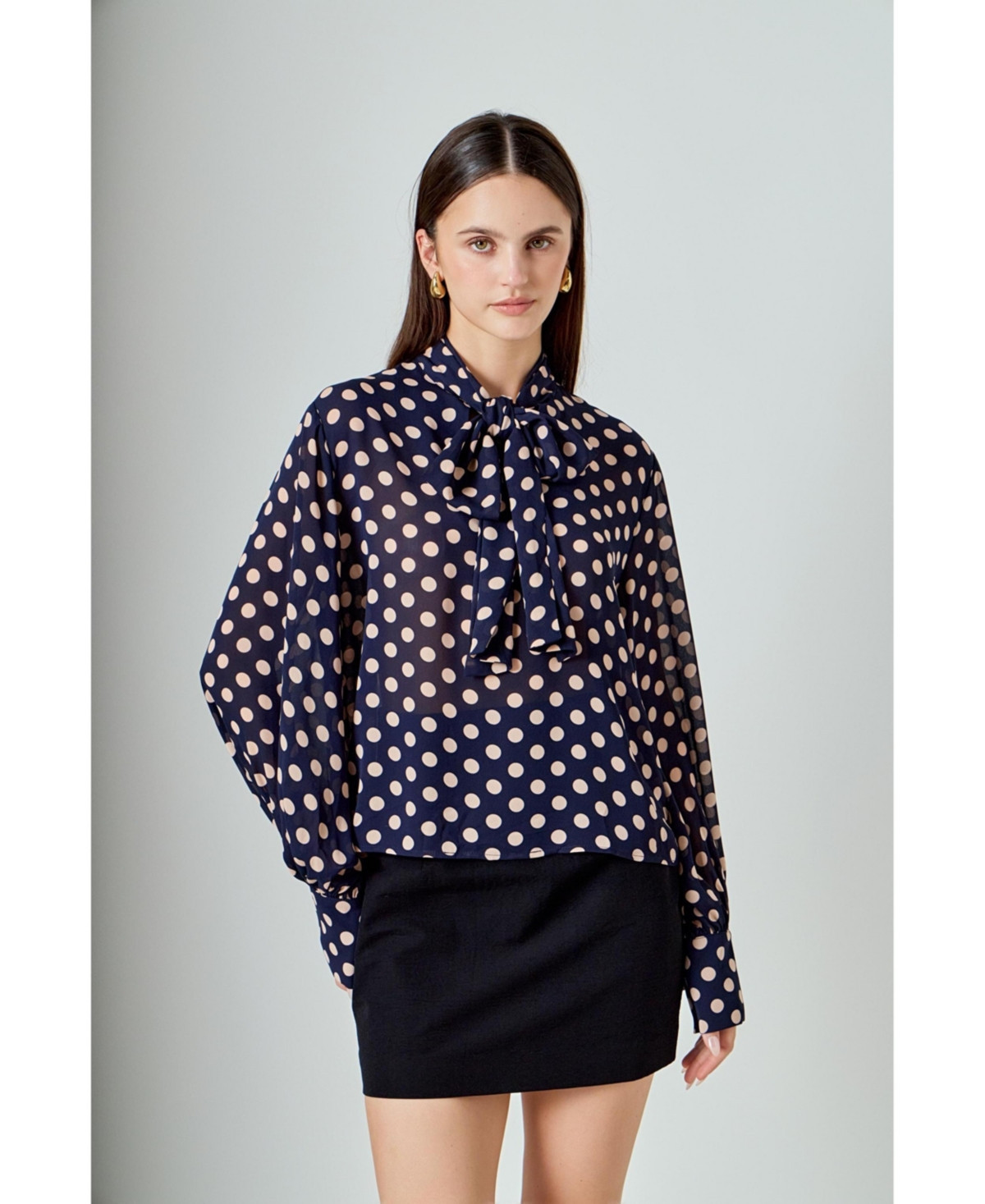 endless rose Women's Polka Dot Neck Bow Top - Navy/pink | Macy's