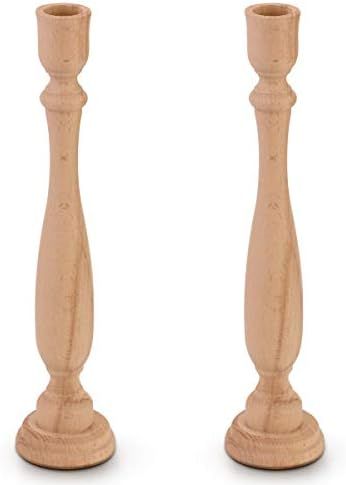 UPlama 2PCS Unfinished Wooden Candlesticks 10.8 inch Tall with 0.9 inch Hole, Classic Unfinished ... | Amazon (US)