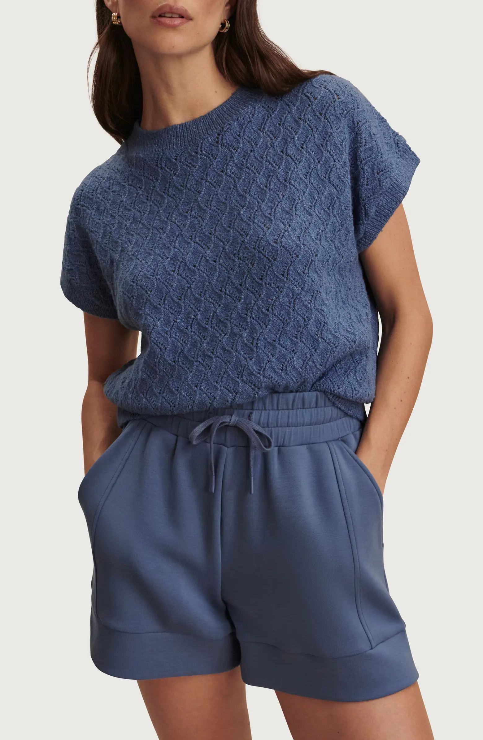 Manae Textured Pointelle Cotton Blend Sweater | Nordstrom