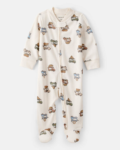 Baby Boy Truck Print Cotton Long-Sleeve Sleep & Play Pajamas - Ivory | Carter's Inc