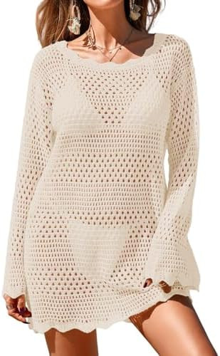 BreathSunny Womens Crochet Swimsuit Beach Cover Up 2026 Bathing Suit Swim Bikini Coverups Long Sl... | Amazon (US)