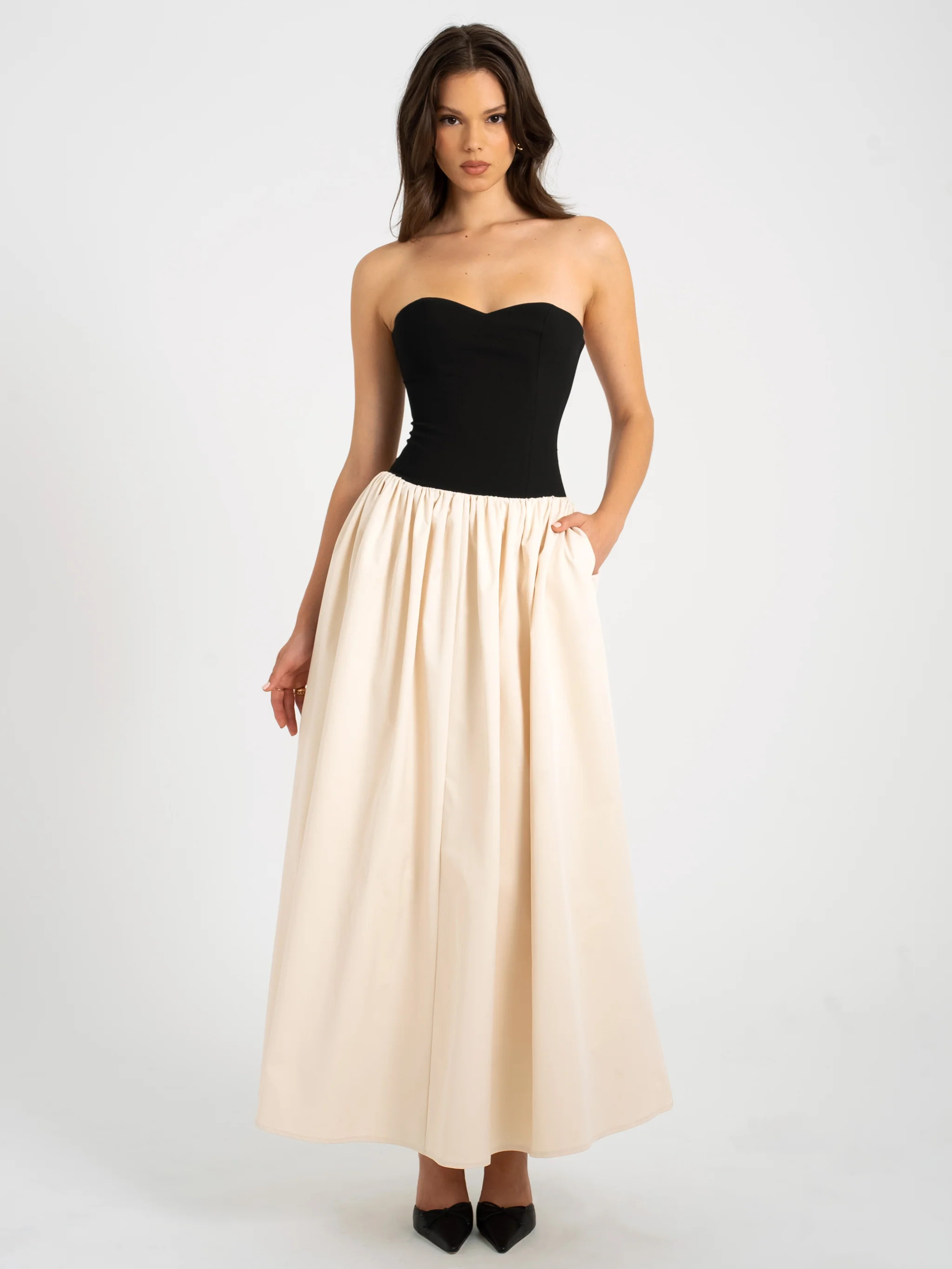 Sana Sweetheart Lace-up Back Drop Waist Maxi Dress | Miss Circle