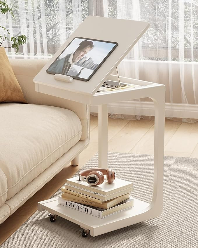 AQIMUELE Wooden C-Shaped End Table,Couch Table with Adjustable Desktop,Small Rolling Side Table w... | Amazon (US)