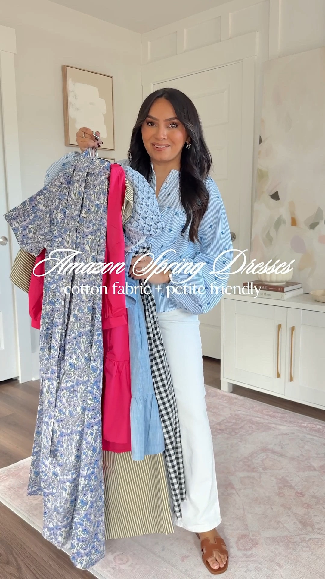 New Amazon Spring Dresses!
For reference: I’m 5’0, 32b bra size, and 2/26 in bottoms, pear shaped. 
*Everything I share is unaltered! TTS means true to size. Between size 5-6.6 in shoes
All dresses size small TTS 
Gold heels size 5 TTS 
Blue top size small TTS 
White jeans size 2 petite TTS

#LTKPetite #LTKFindsUnder100 #LTKFindsUnder50