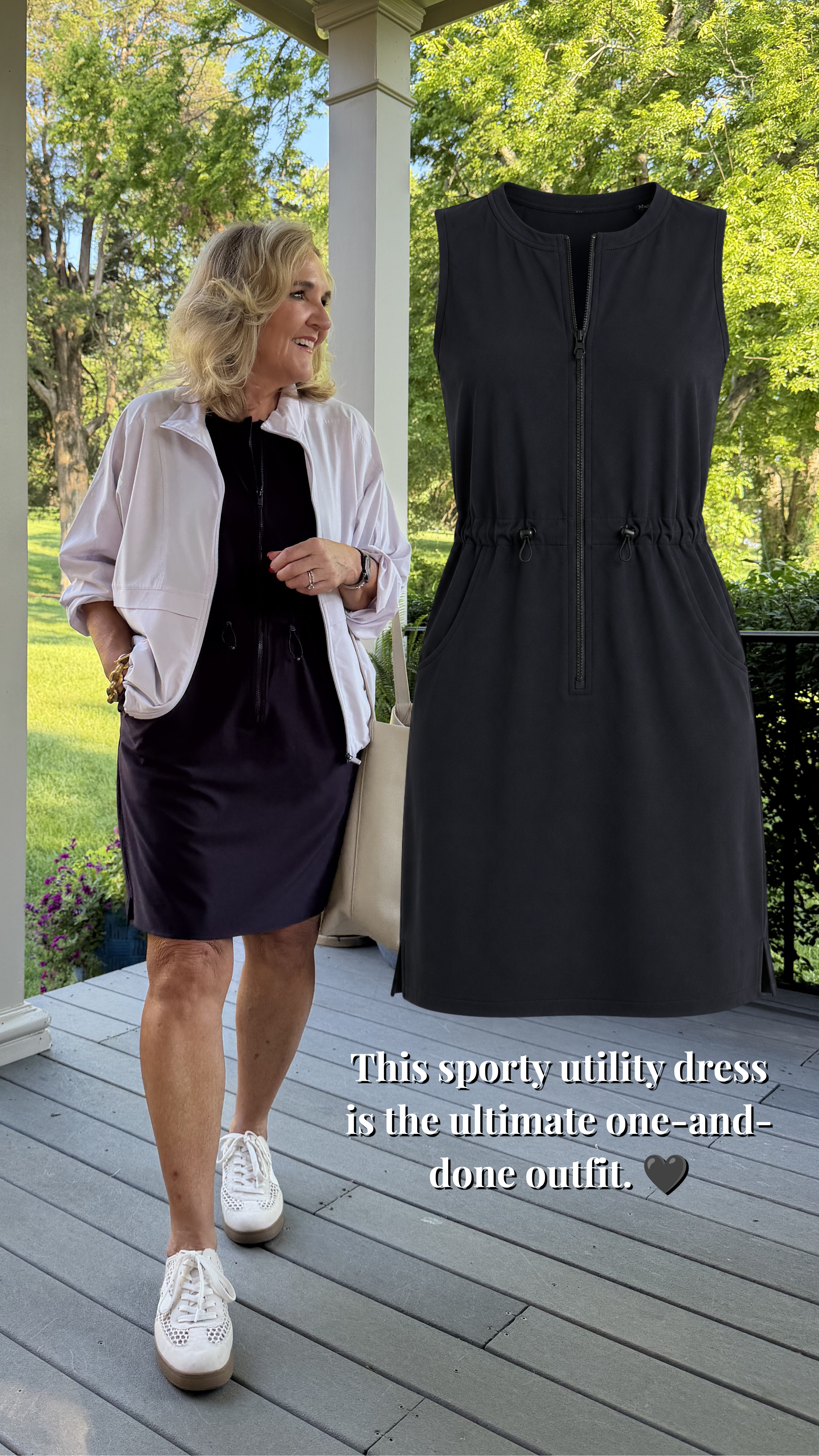 This zip-front black dress is the ultimate throw-on-and-go piece. The adjustable waist gives it a flattering fit, and it looks just as cute with sneakers and a lightweight jacket as it does with sandals. Wearing my usual size.

💡 LTK MADE EASY

❤️ Heart = Support my posts
🔖 Save = Get sale & restock alerts
📋 Lists = Keep favorites organized
📲 Share = Send to yourself for later
💬 Comment = Ask me anything 

 #LTKootd #LTKSeasonal #LTKOver40