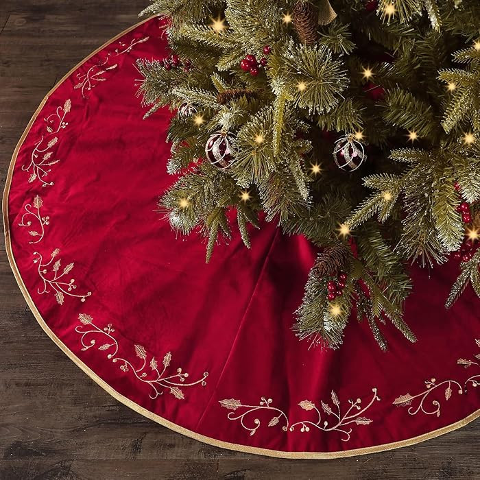 Christmas Tree Skirt, 60 Inch Red Christmas Tree, Large Rustic Velvet Fur Plush Tree Skirts, Xmas... | Amazon (US)
