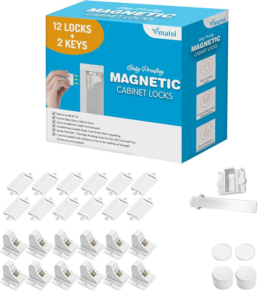 Vmaisi Adhesive Magnetic Cabinet Locks (12 Locks and 2 Keys) | Amazon (US)