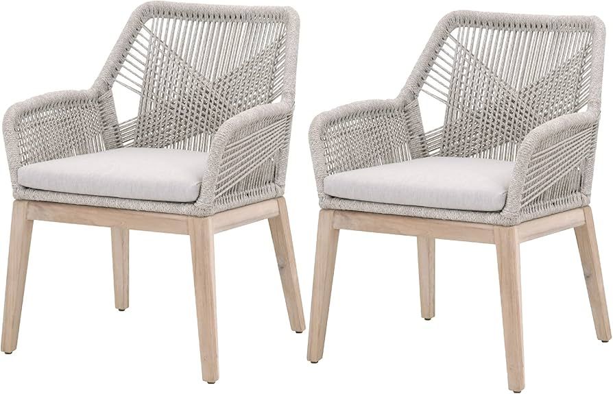 Benjara Arm Chair with Woven Rope Back, Set of 2, Brown and Gray | Amazon (US)
