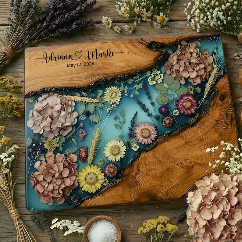Personalized Glass Charcuterie Board Marble Wood Wildflowers Look Cutting Board Custom Wedding Gi... | Etsy (Global)