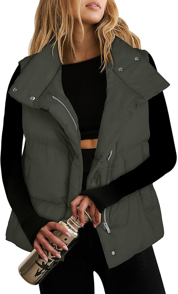 ANRABESS Women Puffer Vest Sleeveless Zip Up Stand Collar Quilted Lightweight Jacket Winter Warm ... | Amazon (US)