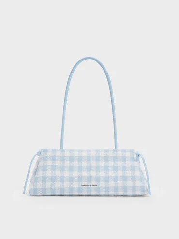 Hazel Gingham Bow Elongated Shoulder Bag
    
         - Gingham Blue | Charles & Keith UK