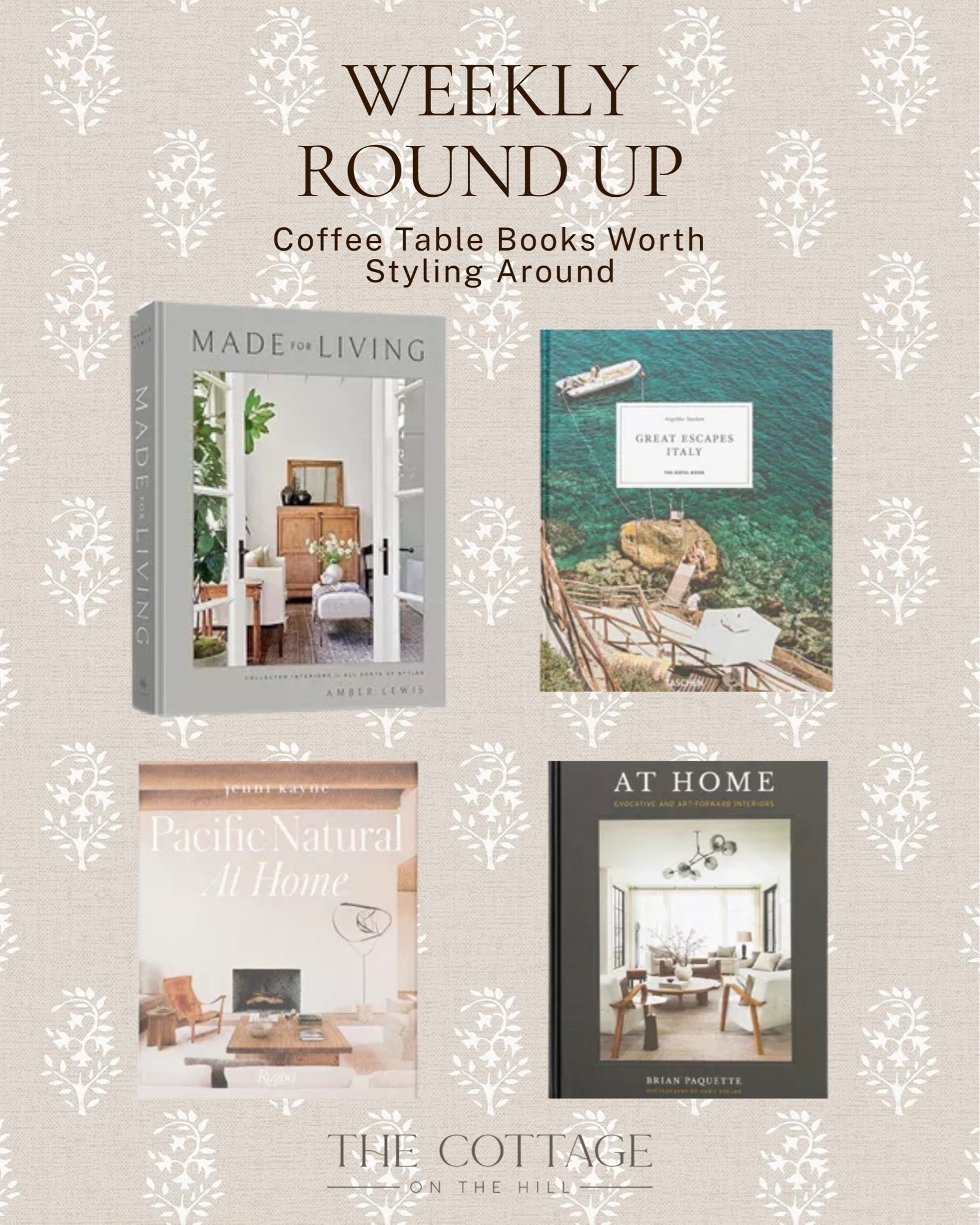 Coffee table books that are just as pretty to look at as they are to style around ✨ 

Made for Living, Great Escapes Italy, Pacific Natural at Home, and At Home, the kind of books that make a shelf, a tray, or a whole room feel intentional. 

All linked here 🤍 

#LTKhome