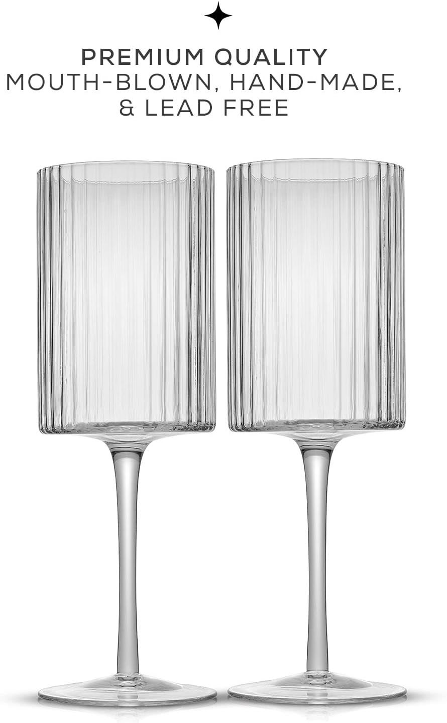 JoyJolt Fluted Wine Glasses – ELLE 17.5oz Red Set of 2 Big Long Stem Glasses. Unique, Stemmed G... | Amazon (US)