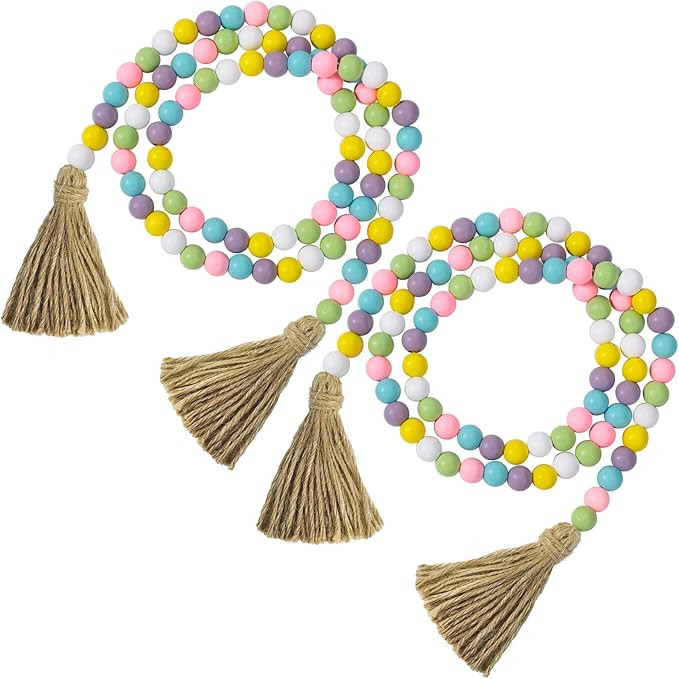 2 Pieces St. Patrick's Day Easter Wood Bead Garlands with Tassels 10.8 Feet Farmhouse Rustic Coun... | Amazon (US)