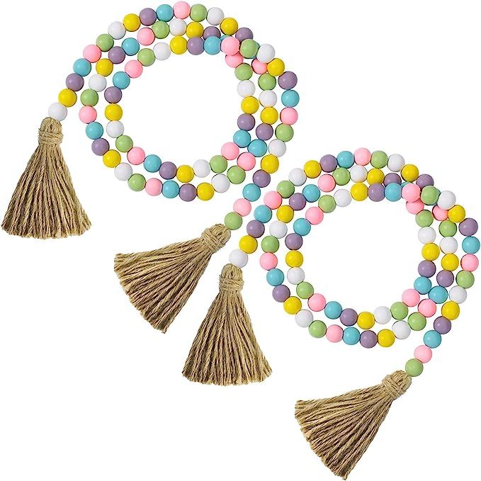 2 Pieces St. Patrick's Day Easter Wood Bead Garlands with Tassels 10.8 Feet Farmhouse Rustic Coun... | Amazon (US)