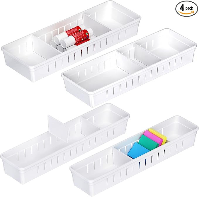 Desk Drawer Organizer Tray 4 PCS Plastic Office Drawer Organizer Set Makeup Organizer Dividers wi... | Amazon (US)