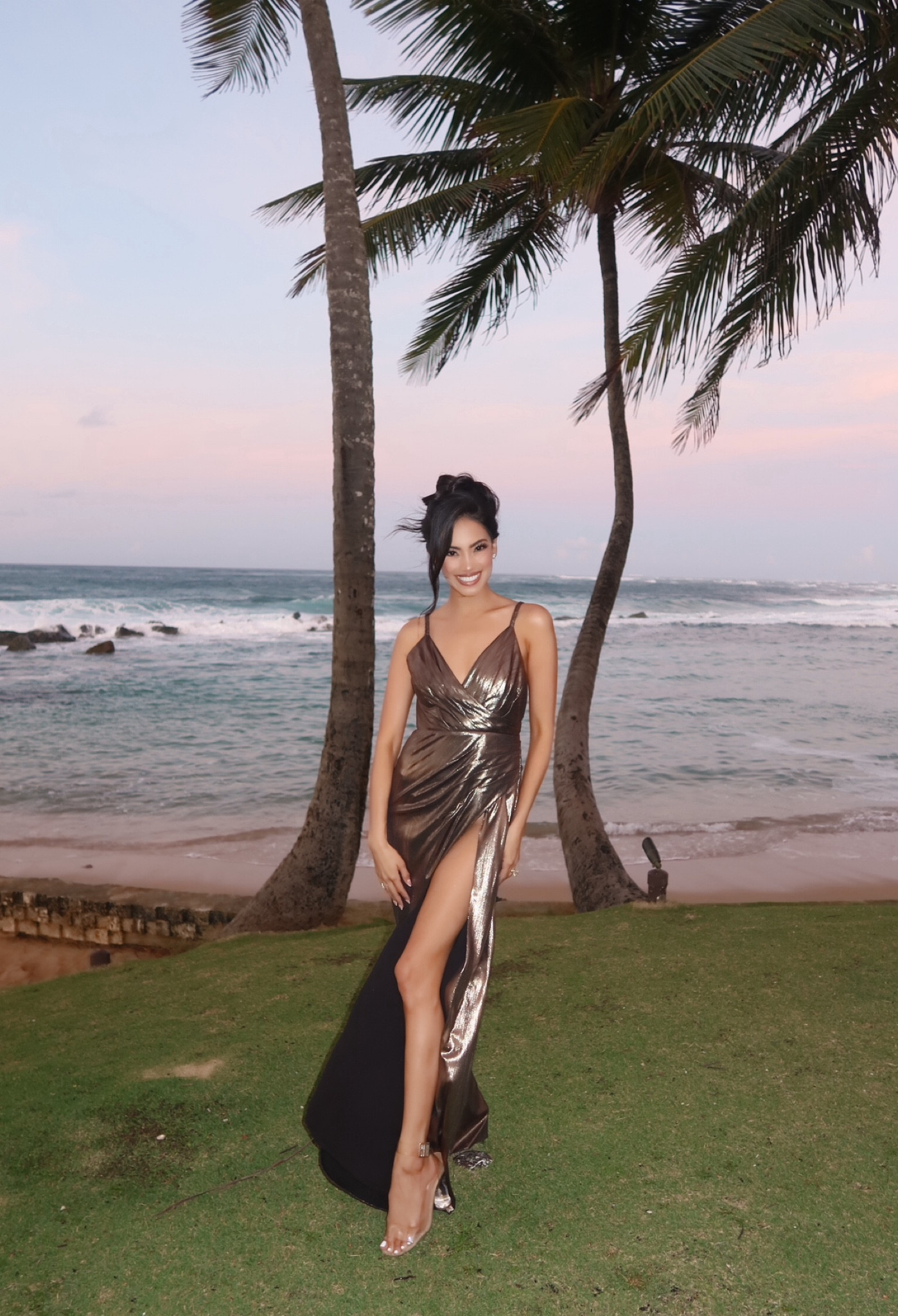 this metallic brown/dark gold high slit dress is the perfect wedding guest dress for a tropical destination and/or black tie wedding 🤍

it comes in a beautiful light pink too so it’s perfect for the upcoming spring and summer weddings!

#LTKstyletip #LTKwedding #LTKparties