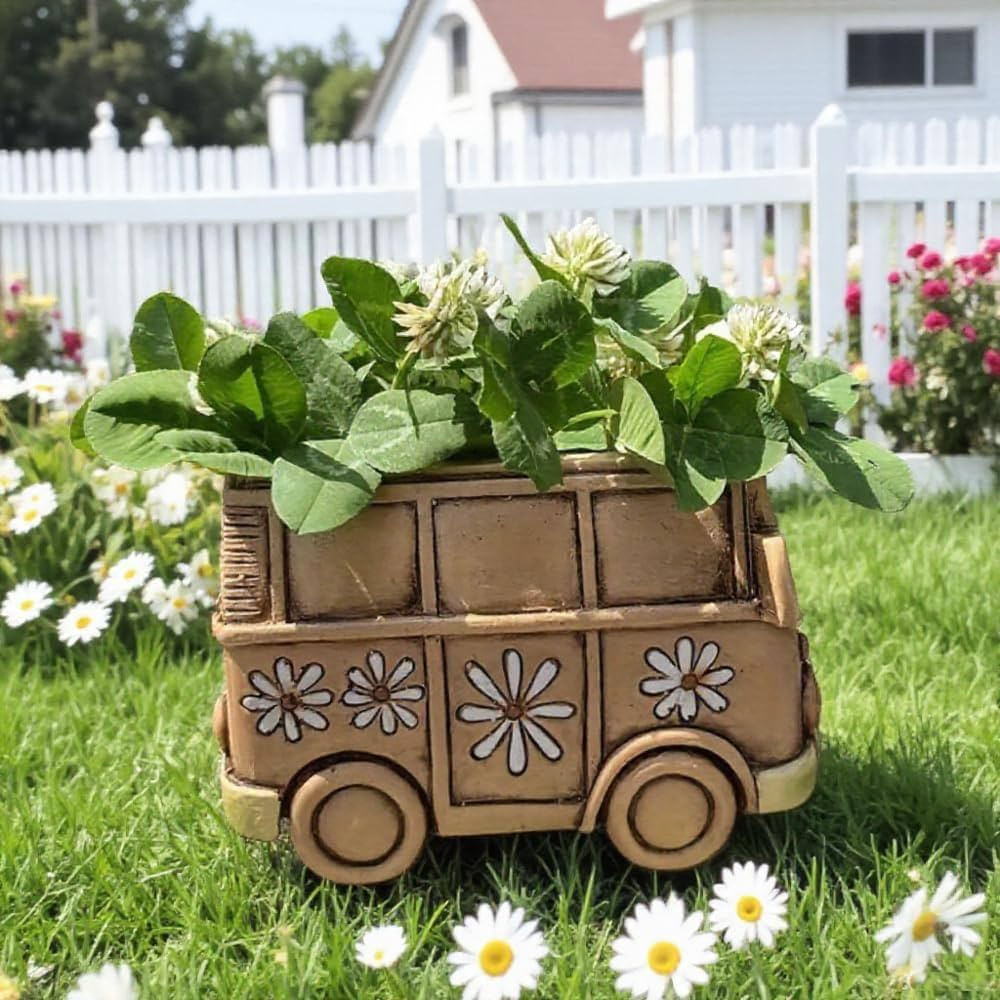 Vintage Car Succulent Planter Cute Small Funny Plant Pots, Unique Resin Flower Pot for Home Desk ... | Amazon (US)