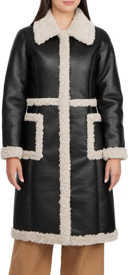 Faux Leather Coat with Faux Shearling Trim | Nordstrom Rack
