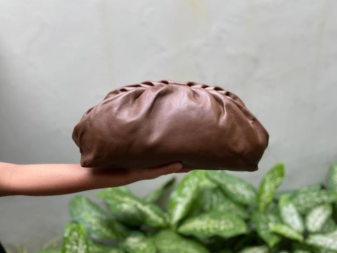 Camel Brown cloud leather clutch, leather dumpling purse, evening genuine leather clutch, formal ... | Etsy (US)