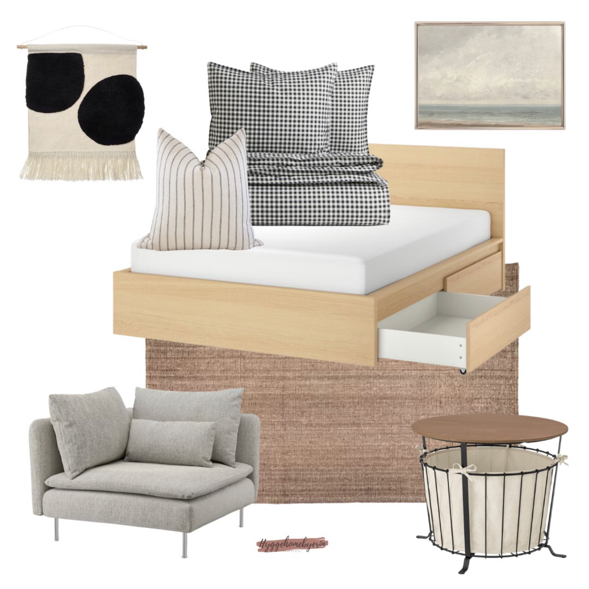 Aesthetic and Scandi college dorm home decor scheme 