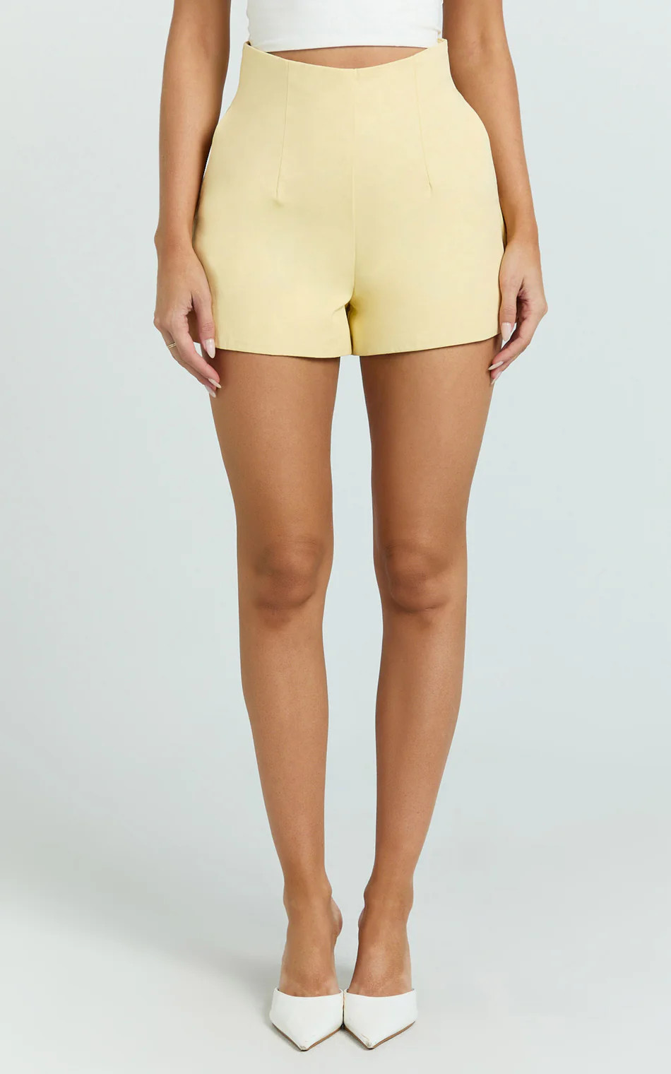 Harvey Shorts - High Waisted Tailored Shorts in Lemon | Showpo (US, UK & Europe)