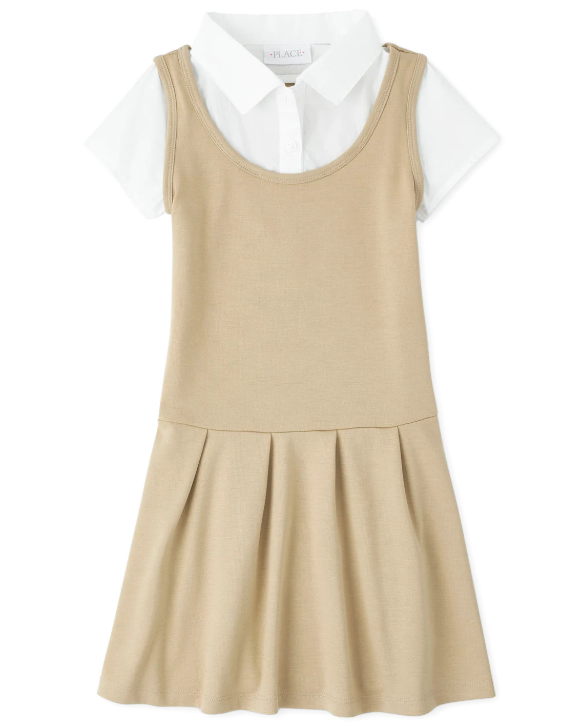 Girls Uniform Ponte Knit 2 In 1 Dress - tan | The Children's Place