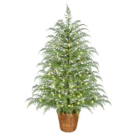 My Texas House 4ft Pre-Lit Cypress Artificial Christmas Potted Tree, 100 Warm White Twinkle LED, ... | Walmart (US)