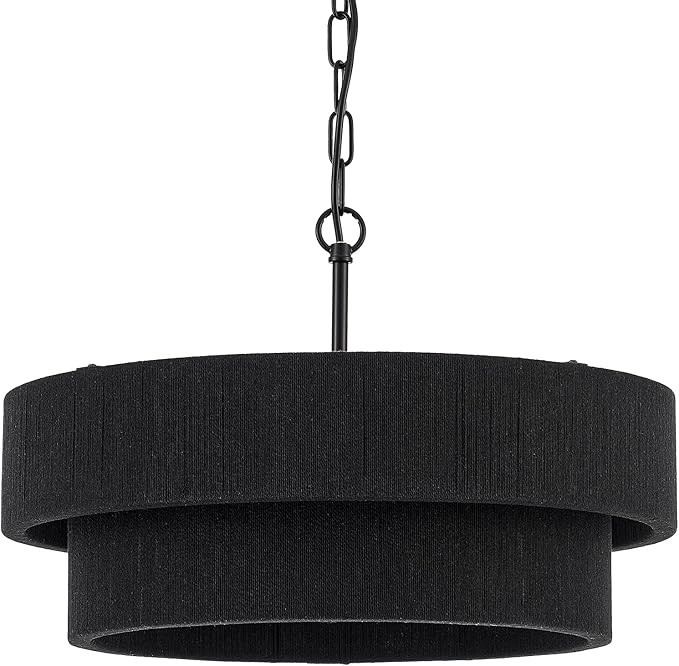 20” Black Hand Woven Rattan Chandelier Boho Pendant Light Adjustable Modern Pendant Light for K... | Amazon (US)