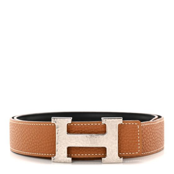HERMES Box Togo 32mm Martelee H Belt 80 32 Black Gold | FASHIONPHILE (US)