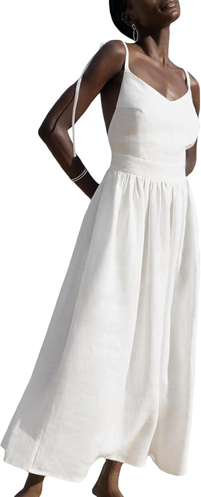 Women Sapghetti Strap Midi Dress Sweetheart Neck Sleeveless Backless Flowy Summer Long Dresses wi... | Amazon (US)