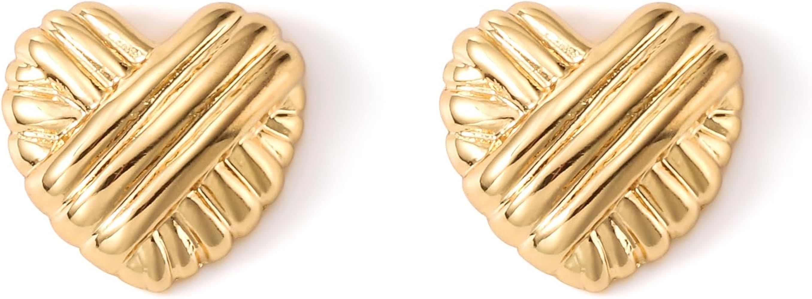 Selenichast Heart Earrings Stud Chunky Gold Earrings for Women Trendy, Statement Heart Earrings f... | Amazon (US)