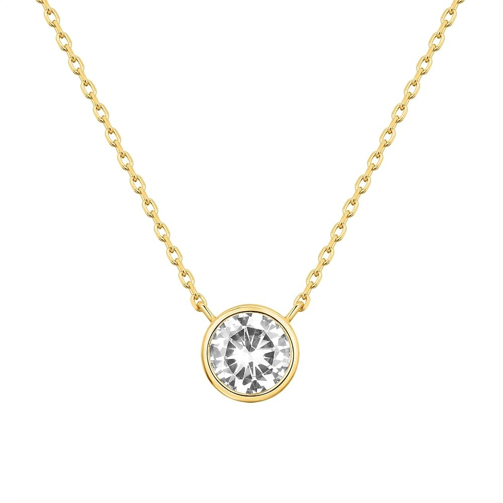 PAVOI 14K Gold Plated Circle CZ Solitaire Necklace | Elegant Bezel Pendant | Dainty Cubic Zirconi... | Amazon (US)