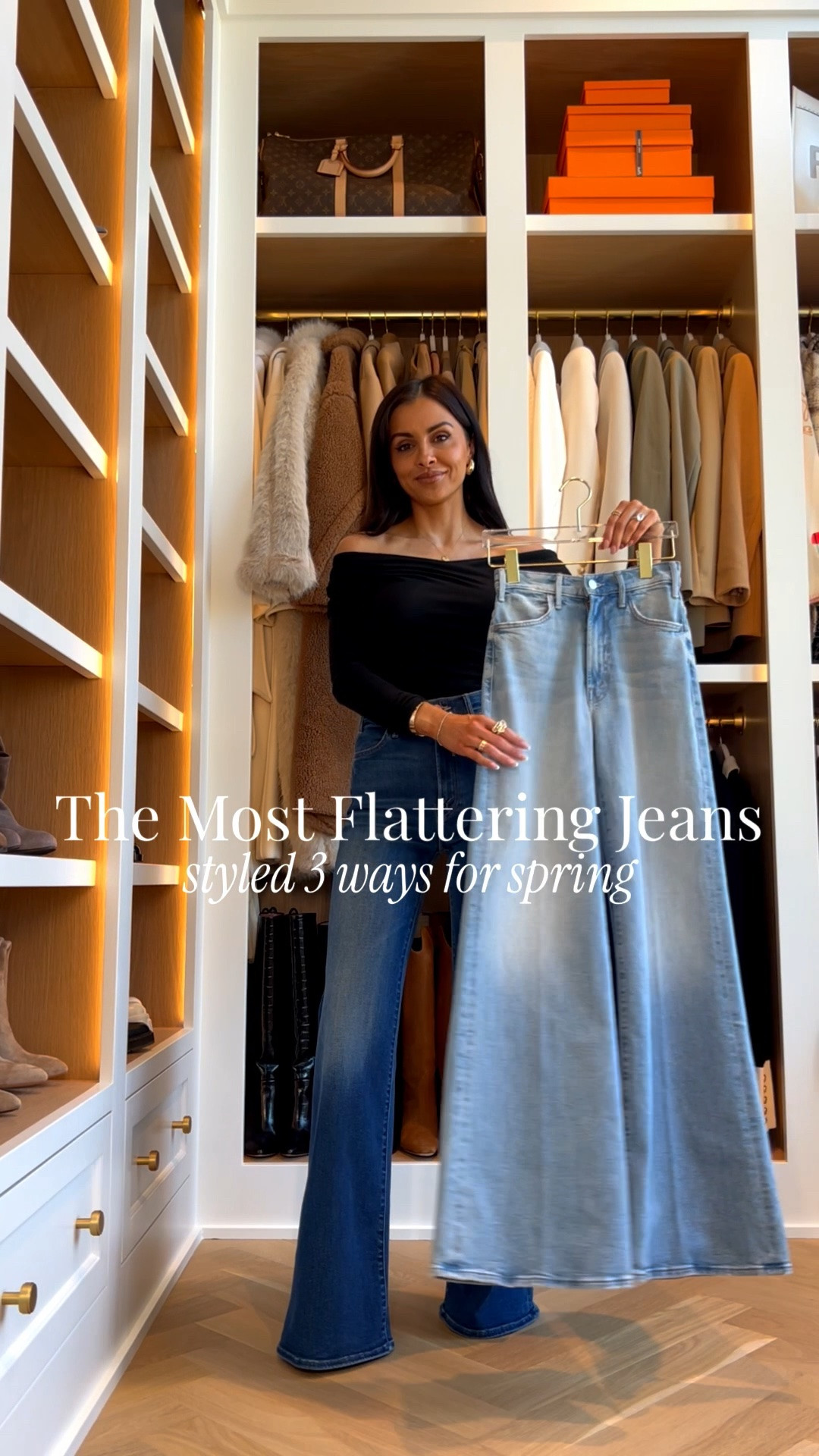 Most flattering light wash denim and I really can’t get enough! These jeans have that perfect high rise and subtle flare that makes your legs look miles long. This wash feels so fresh for spring and instantly elevates a simple outfit.

Mother jeans wearing size 24 runs TTS - save 20% off at Anthro with code MIA20
Aritzia white tee - size XS
Zara off the shoulder top - size XS

miamiamine most flattering light wash denim Mother jeans spring denim outfit Aritzia white tee Zara cropped jacket Gucci Giglio bag Amazon designer sunglasses elevated everyday style chic casual look