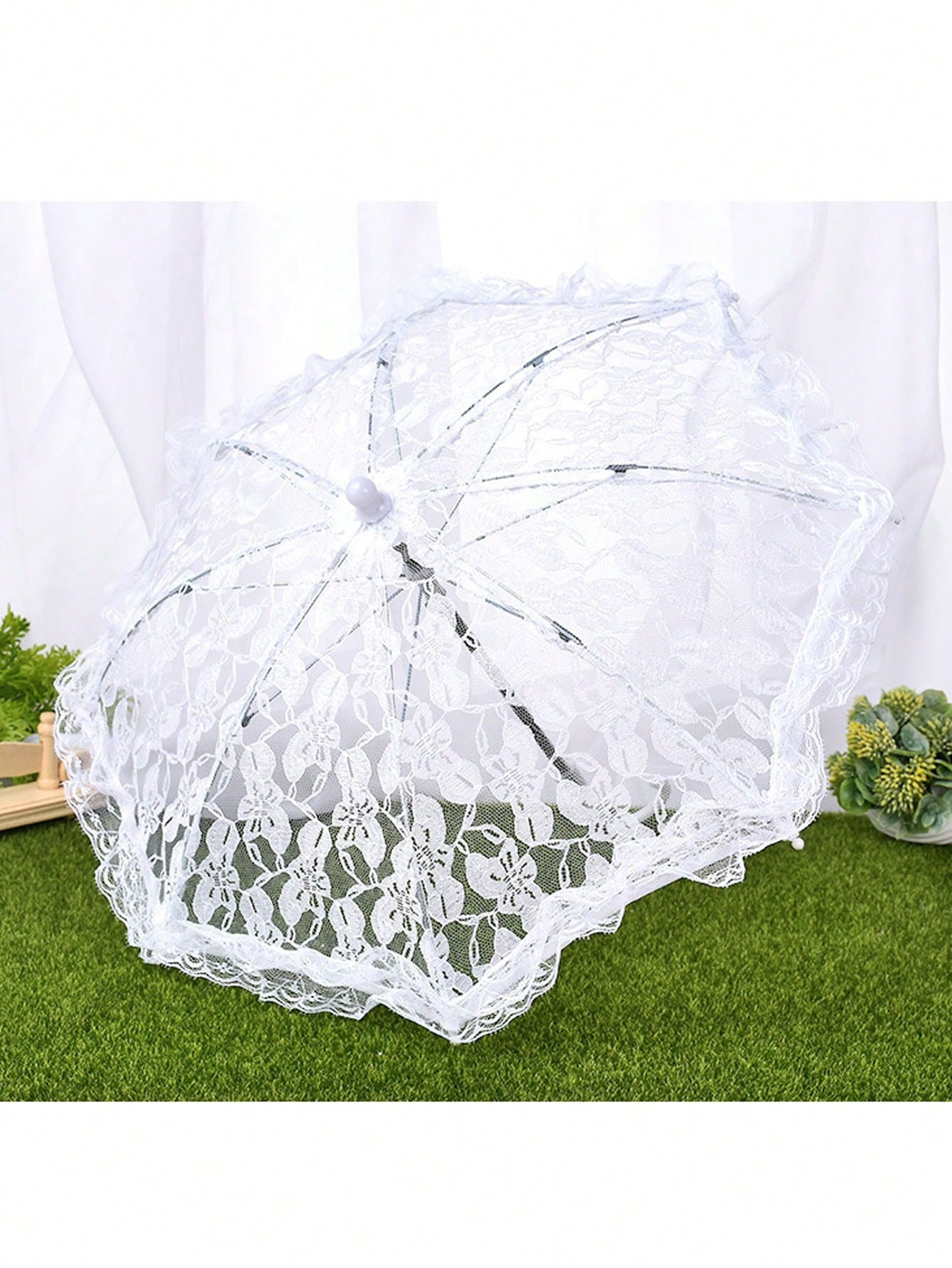 1pc White Lace Trim Wedding Umbrella For Stage Performance Or Photography Props, Suitable For Wed... | SHEIN
