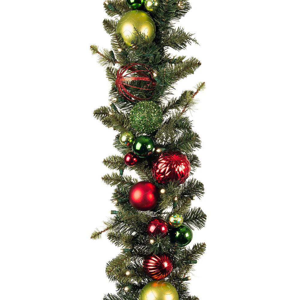 Village Lighting Festive Holiday Indoor/Outdoor Pre-lit Battery-operated 9-ft Mixed Needle Artificial Garland with White LED Lights one_size in Green | Lowe's