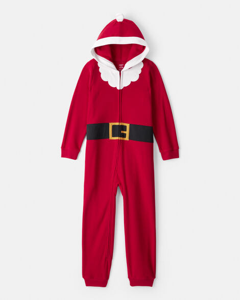Kid Santa Fleece Hooded Zip-Up 1-Piece Pajama Jumpsuit - Red | Carter's Inc