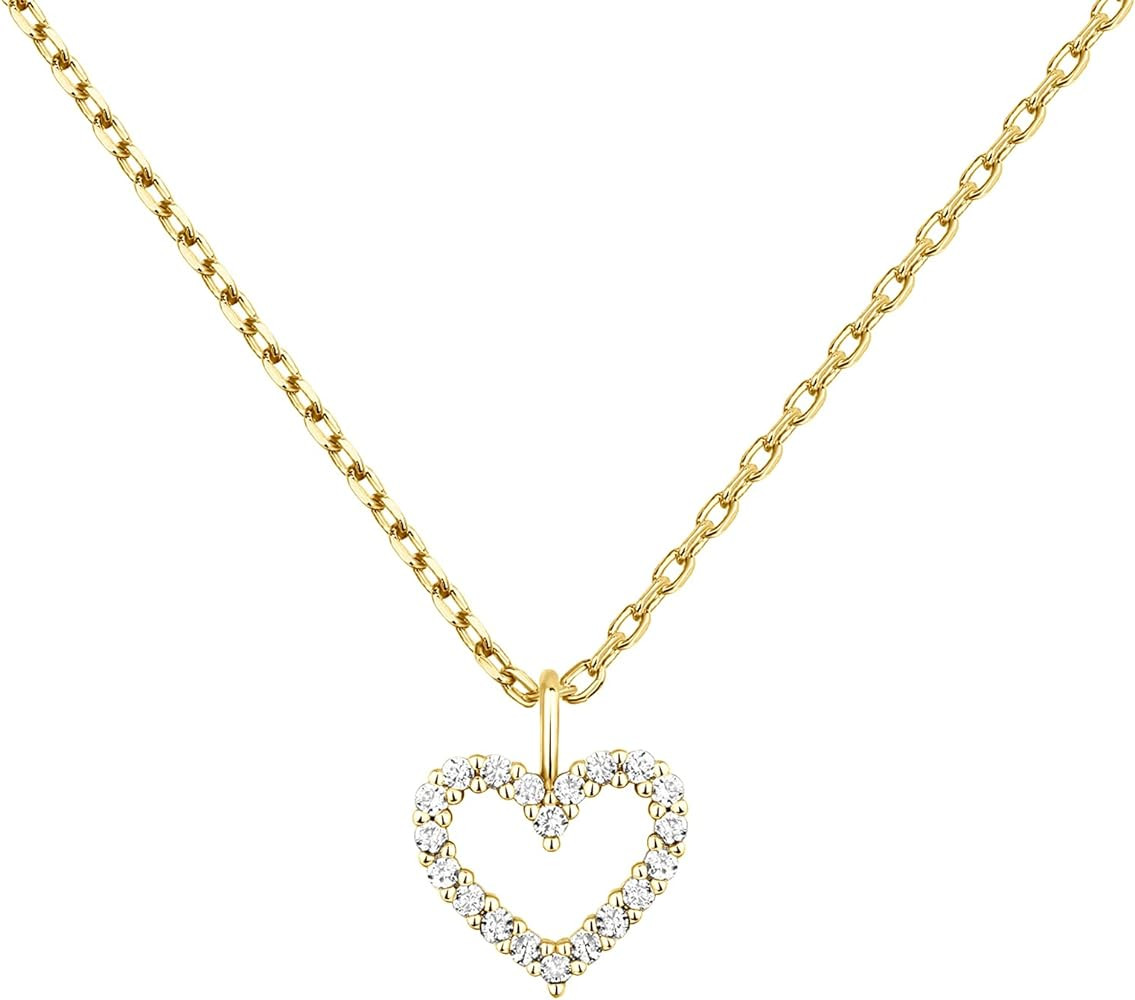 PAVOI 14K Gold Plated Cubic Zirconia Heart Necklace | Cute Dainty Love Pendant Necklaces for Wome... | Amazon (US)