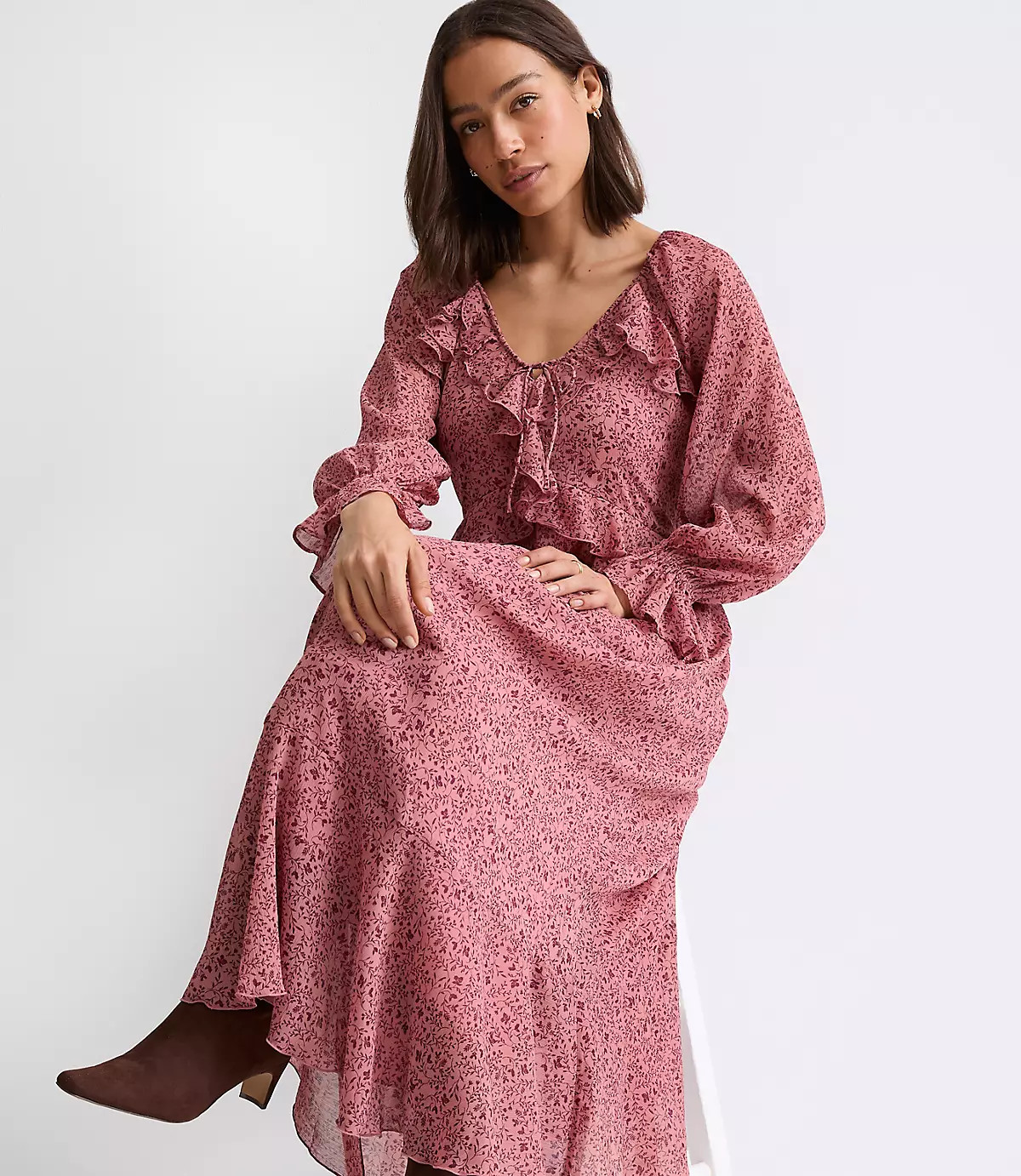 Petite Floral Ruffle Maxi Dress | LOFT