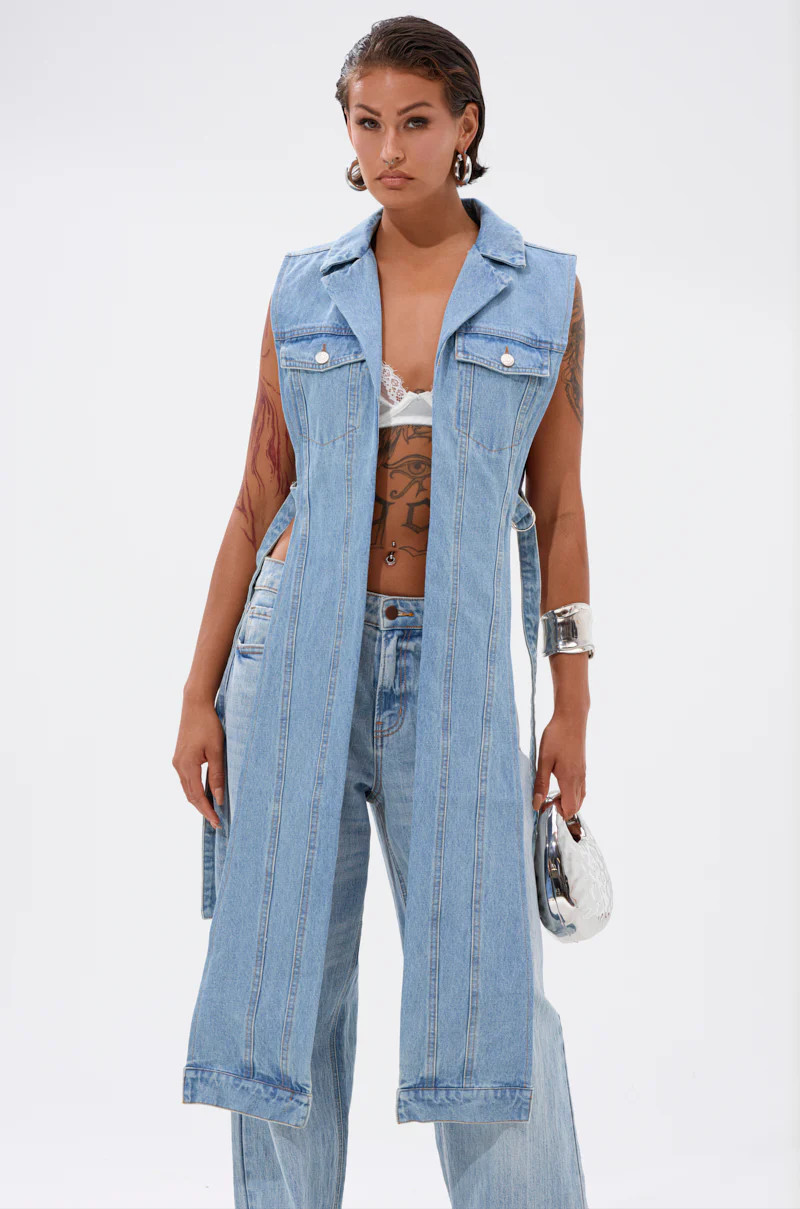 DOWN TO IT SPLIT DENIM VEST | AKIRA