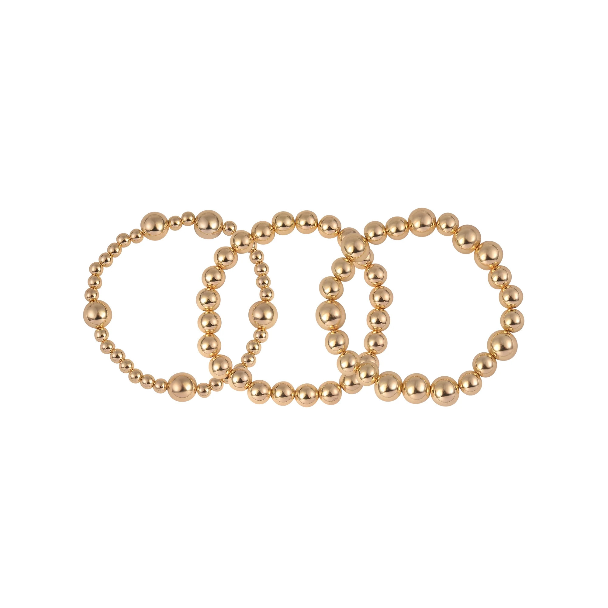 Time and Tru Adult Female Gold-Tone Textured Cast 3pc Stretch Bracelet Set | Walmart (US)