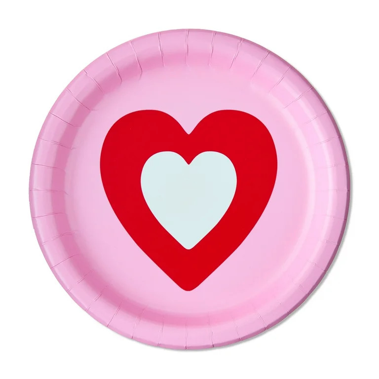 Disposable Paper Plates, 7", Red and White Heart, 8 Count, Valentine's Day by Way To Celebrate | Walmart (US)