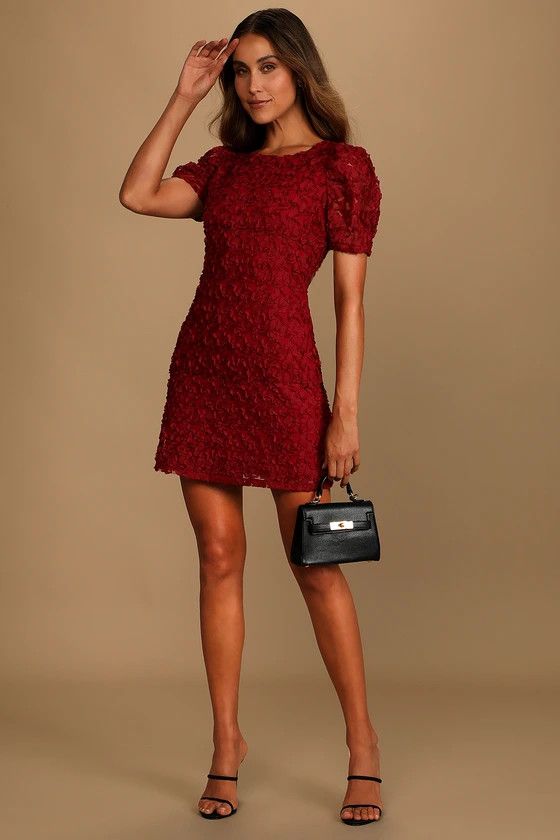 Always For You Wine Red Puff Sleeve Mini Dress | Holiday Outfits #LTKHolidays #LTKover40 #LTKparties | Lulus (US)
