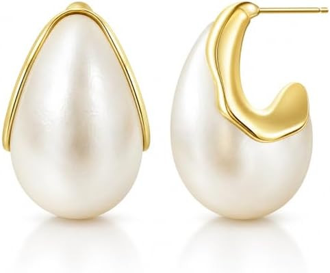 Big Large Pearl Earrings Pearl Drop Earrings for Women Teardrop Bridal Wedding Earring Chunky Gol... | Amazon (US)